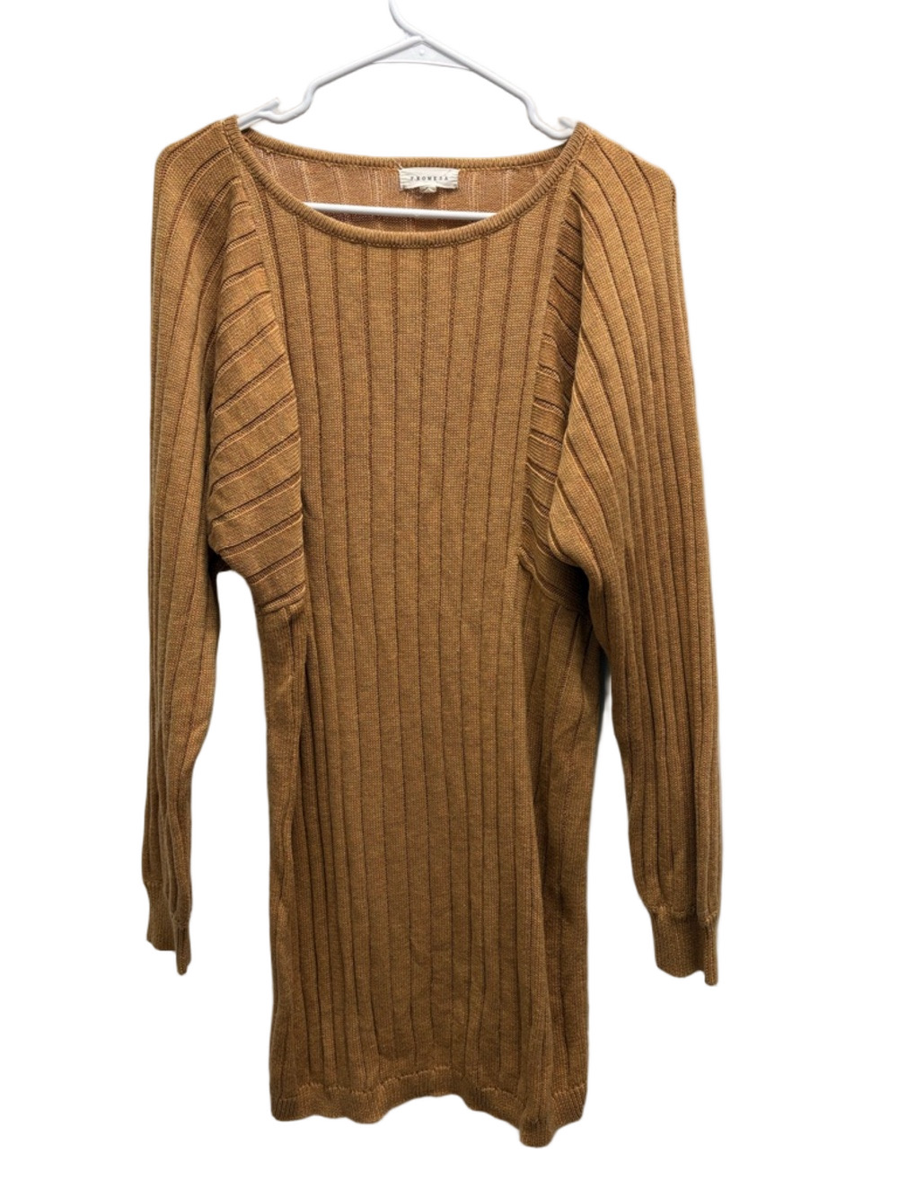 Promesa Ribbed Knit Dress in Camel Brown Wool Blend Size Small